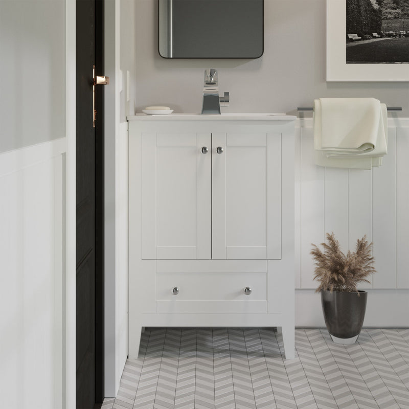 Cannes 24" Freestanding Bathroom Vanity in White with Sink Top