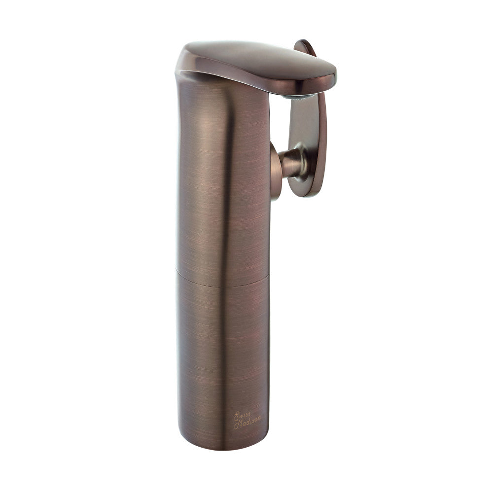 Single-handle high arc bathroom faucet in oil rubbed bronze, single hole mount.