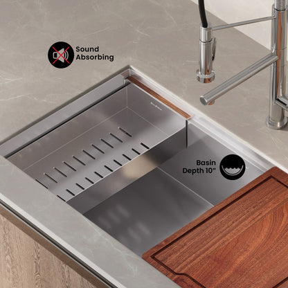 Rivage 33 x 19 Single Basin Undermount Kitchen Workstation Sink