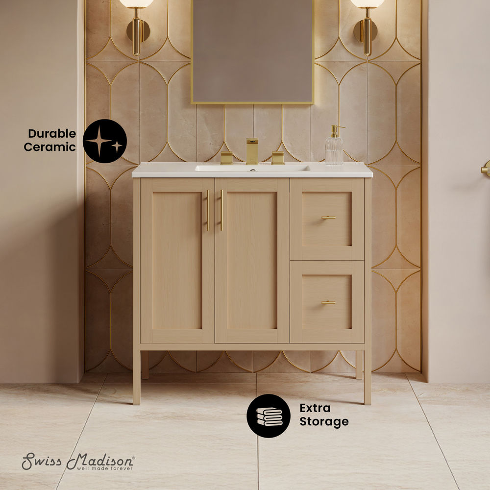Forme 36" Modular Freestanding Bathroom Vanity with 3-Hole Widespread Top in Natural Oak