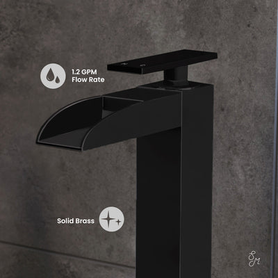 Concorde Single Hole, Single-Handle, High Arc Waterfall, Bathroom Faucet in Matte Black