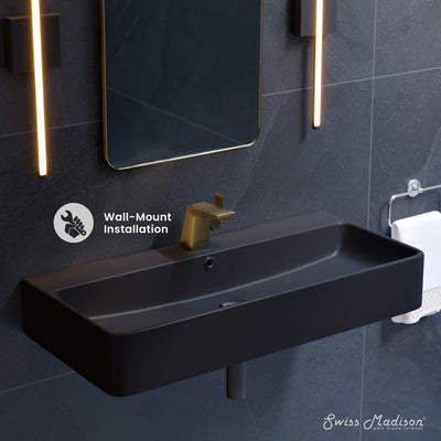 Carre 36"  Rectangle Wall-Mount Bathroom Sink in Matte Black