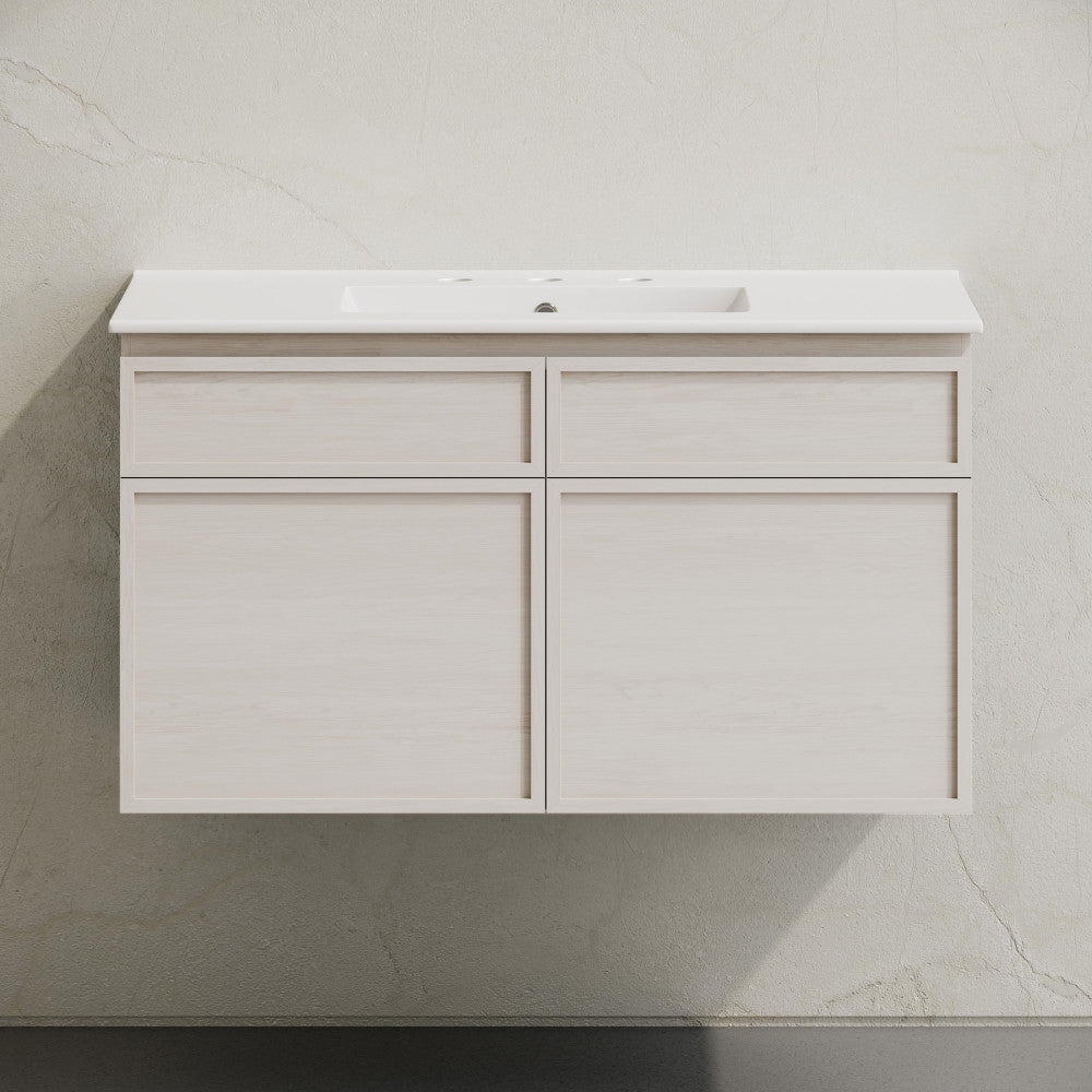 St. Tropez 36" Wall-Mounted Bathroom Vanity in White Oak with 3-Hole Widespread Sink Top