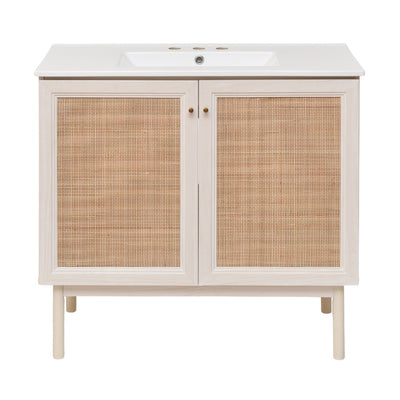 Classe 36 in. White Oak Bathroom Vanity With White, 3-Hole Ceramic Sink Top