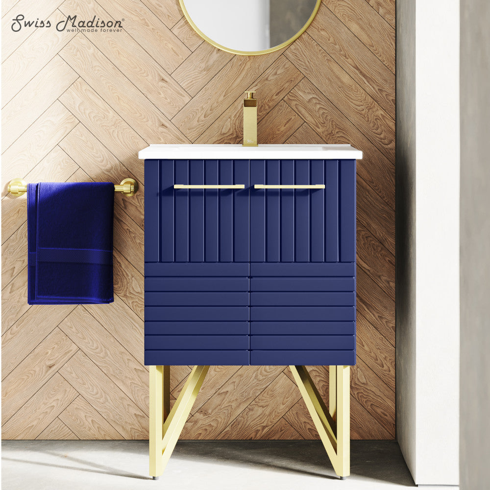 24-inch freestanding bathroom vanity in granger blue with single sink and gold-tone legs.