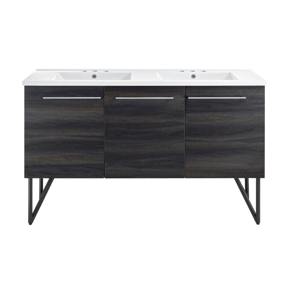 Annecy 60 in. Black Walnut, Double Basin Bathroom Vanity With White, 3-Hole Artificial Stone Sink Top