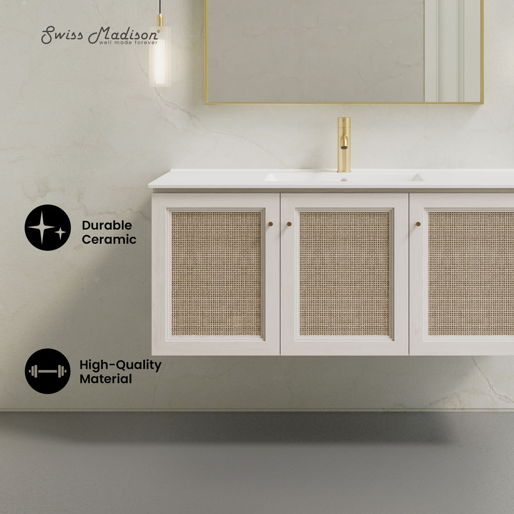 Classe 48" Wall-Mounted Bathroom Vanity in White Oak with Single Faucet Hole Vanity Top