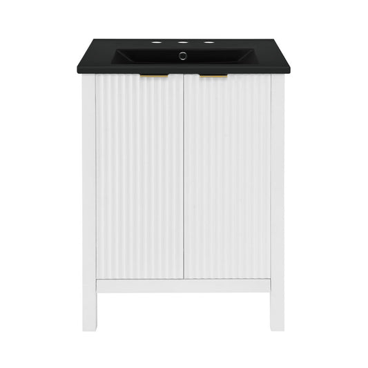 Bastille 24 in. White Bathroom Vanity With Black, 3-Hole Ceramic Sink Top