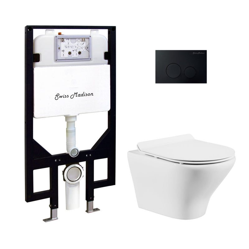 Monaco Wall-Hung Toilet Bundle 0.8/1.6 GPF Dual Flush in Glossy White with Black Flush Plate