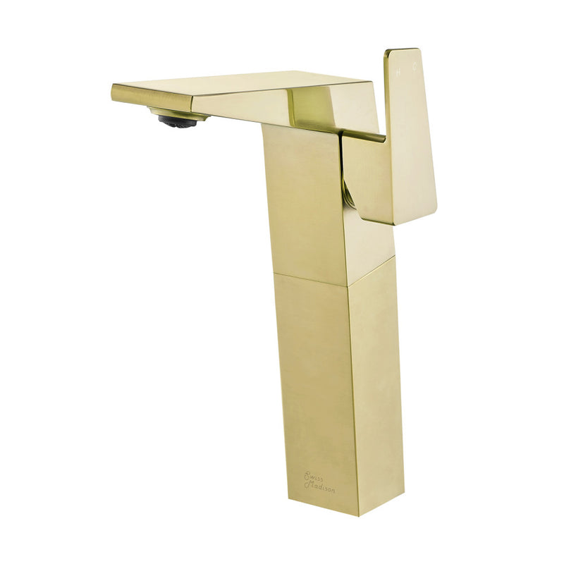 Carre Single Hole, Single-Handle, High Arc Bathroom Faucet in Brushed Gold