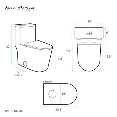 Dreux One Piece Elongated Dual Flush Toilet in Matte Grey 0.95/1.26 GPF