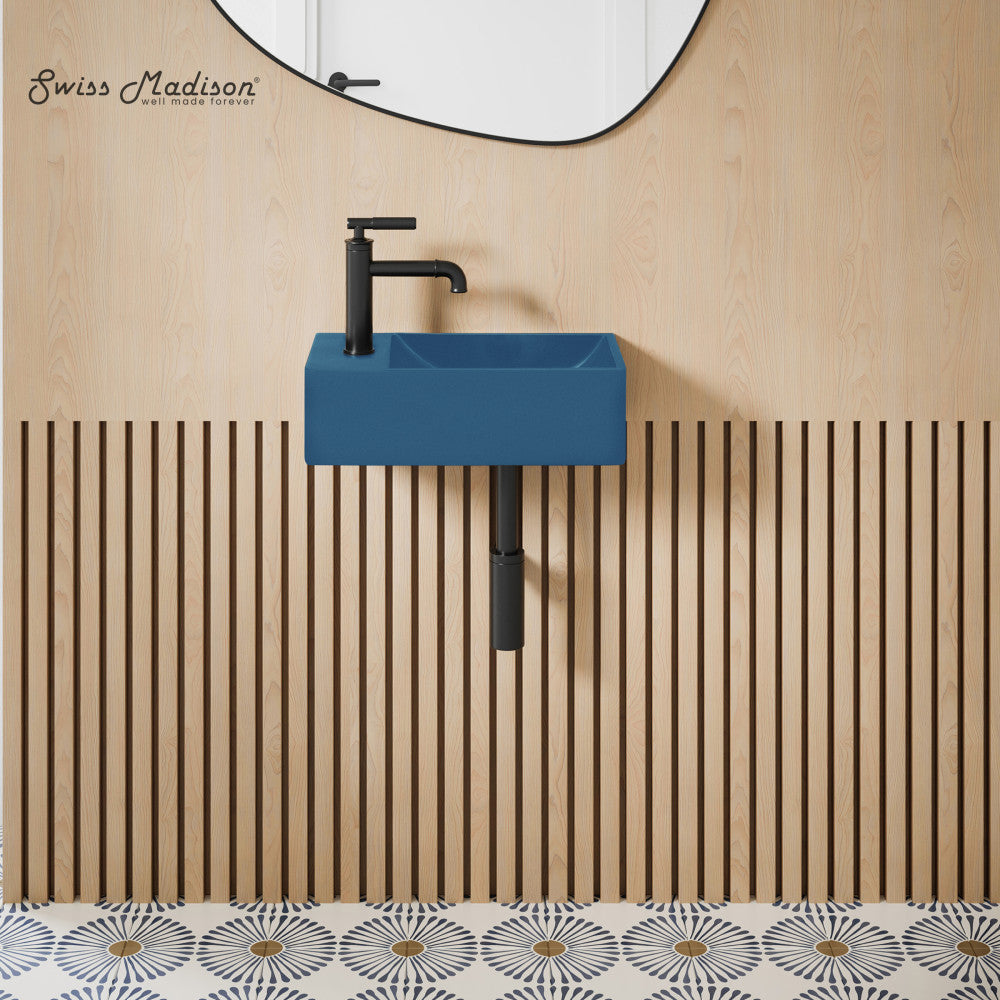 Lisse 16" Concrete Rectangle Wall-Mounted Sink with Left Side Faucet Mount in Matte Royal Blue
