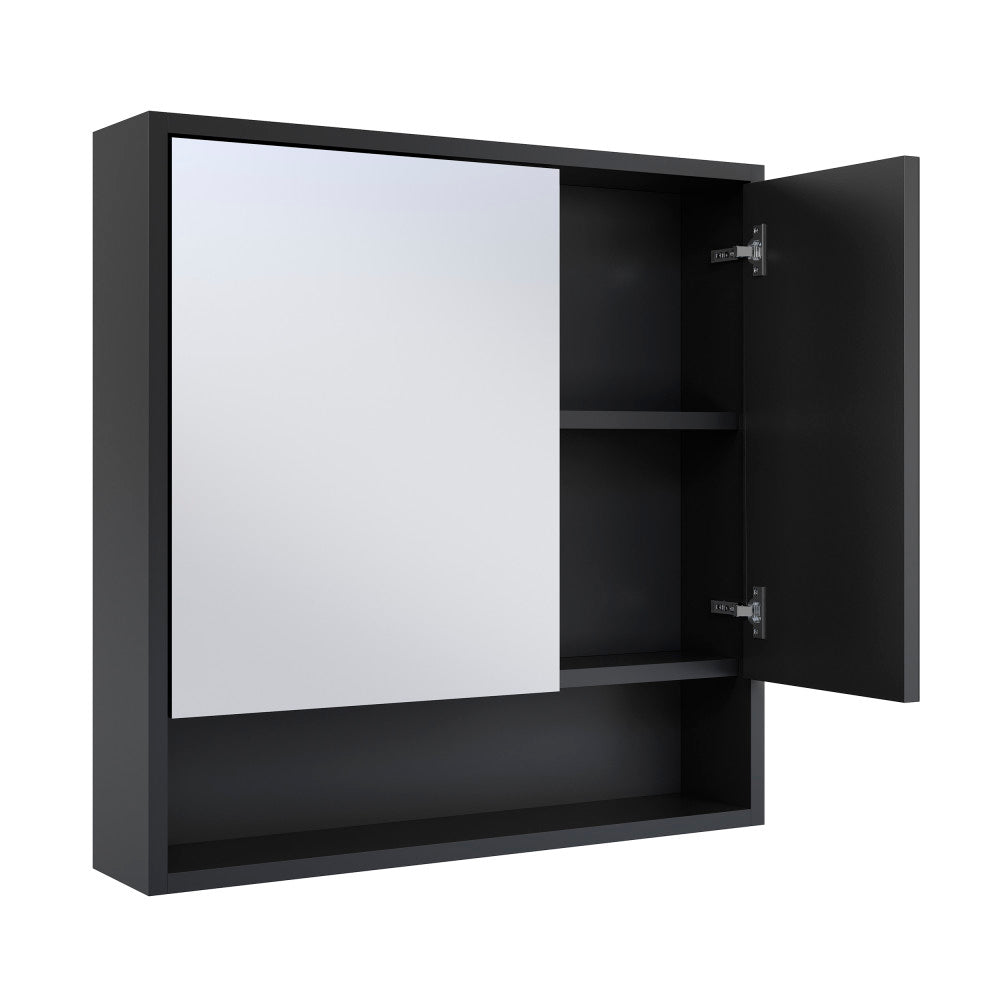 Delice 30 x 30 Rectangle Wall Mount Medicine Cabinet in Satin Black with Open Shelf