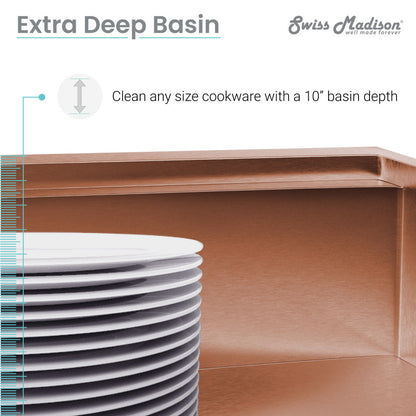 30 x 19 rose gold stainless steel single basin undermount kitchen workstation sink with extra deep basin.