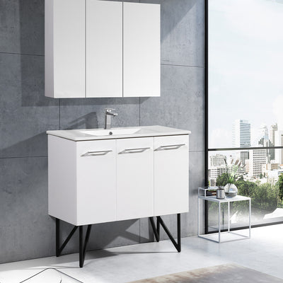 Annecy 36 Single, Glossy White, Two Doors, One Drawer, Bathroom Vanity