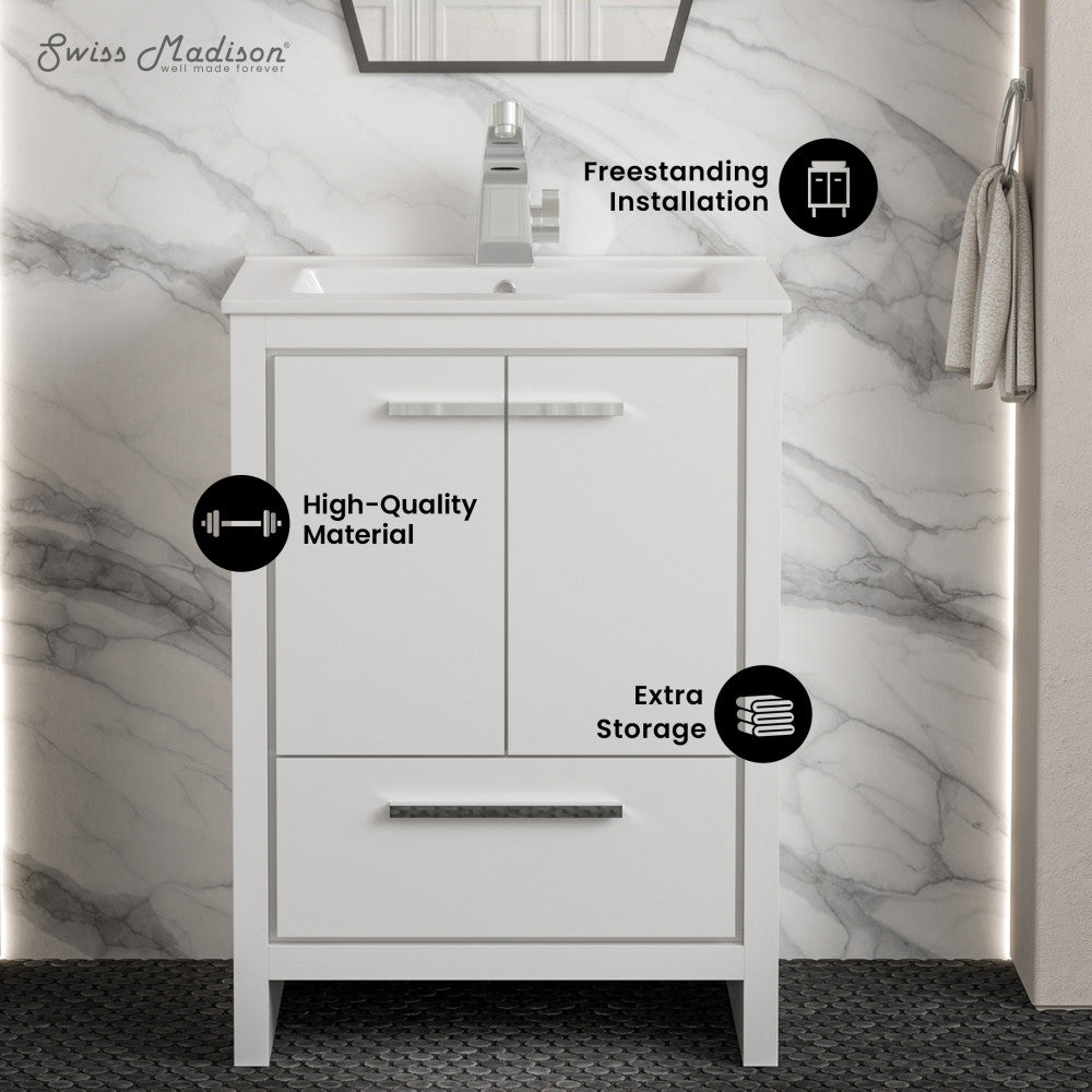 Virage 24" Freestanding Bathroom Vanity in White with Sink Top