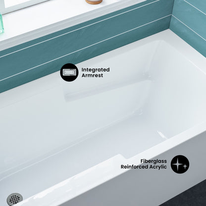 Voltaire 54 x 30 Skirted Left Drain Soaking Alcove Bathtub in Glossy White with Integrated Armrest