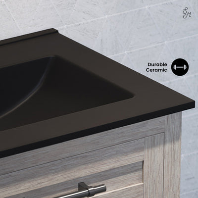 24" Ceramic Vanity Top with Single Faucet Hole in Matte Black