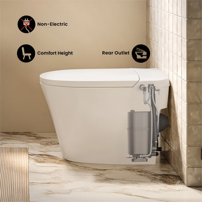 Hugo H Power Flush Tankless Toilet 7" Back Outlet 1 GPF Non-Electric Toilet with Integrated Tank in Glossy White