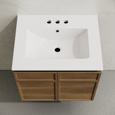 St. Tropez 24" Wall-Mounted Bathroom Vanity in Brown Oak with 3-Hole Centerset Sink Top