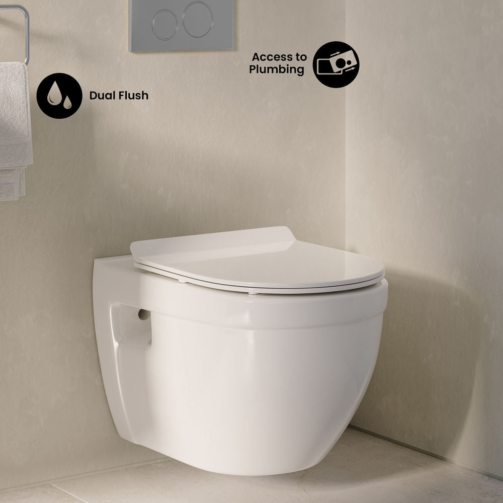 Ivy Wall-Hung Toilet Bundle 0.8/1.6 GPF Dual Flush in Glossy White with Flush Plate