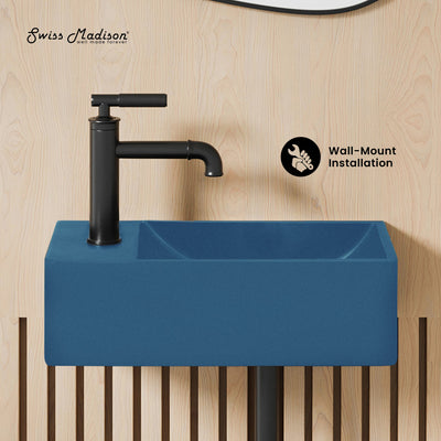 Lisse 16" Concrete Rectangle Wall-Mounted Sink with Left Side Faucet Mount in Matte Royal Blue