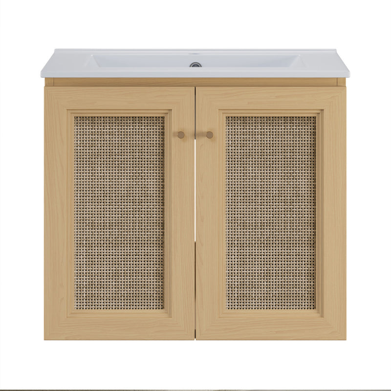 Classe 24" Wall-Mounted Bathroom Vanity in Natural Oak with Single Faucet Hole Vanity Top