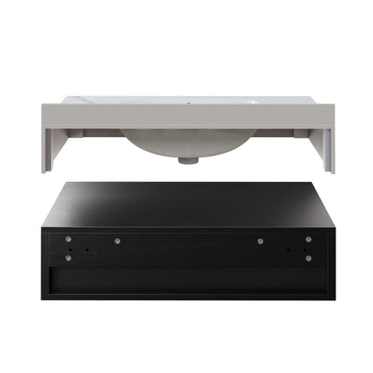 Avancer 36" Wall-Mounted Bathroom Vanity in Black Oak with White Marble Sink Top