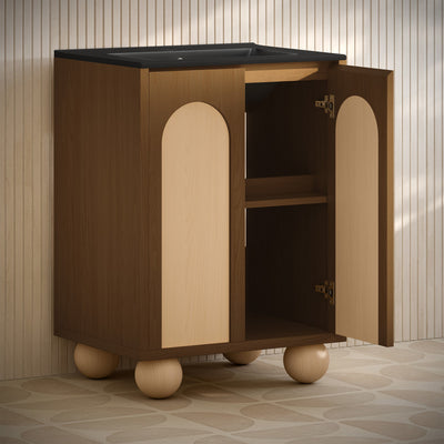 Plaisir II 24" Freestanding Bathroom Vanity in Brown Oak with Black Sink Top