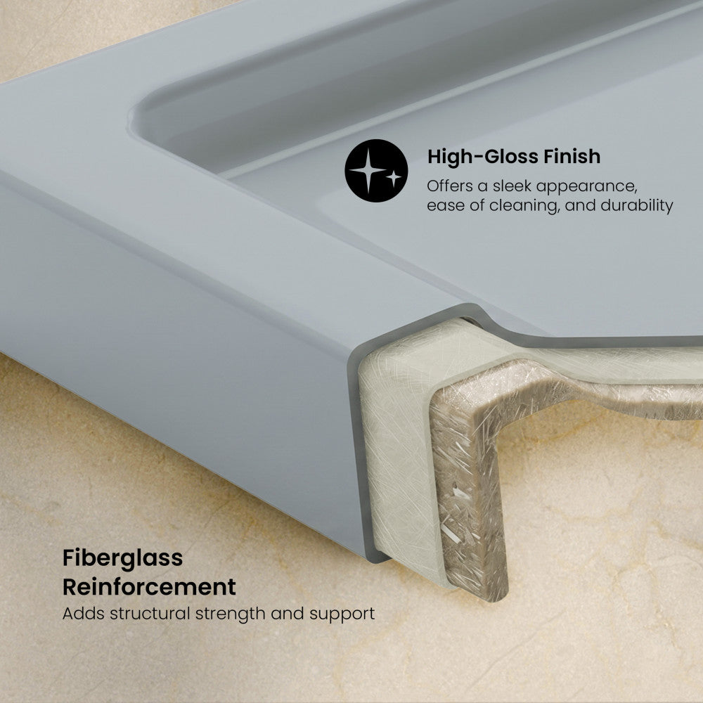 Aquatique 60" x 32" Single Threshold Shower Base With Right Hand Drain and Integral Left Hand Seat in Gray