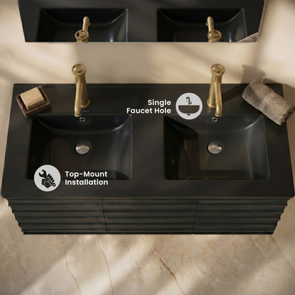 48" Double Basin Vanity Sink Top in Matte Black