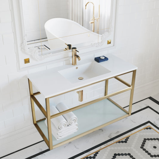 Pierre 36" Open Shelf Gold Frame Wall-Mounted Bathroom Vanity with Sink Top