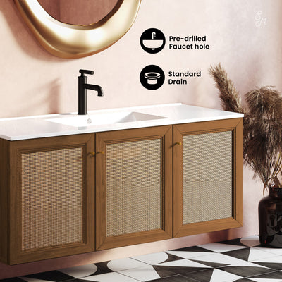 Classe 48" Wall-Mounted Bathroom Vanity in Brown Oak