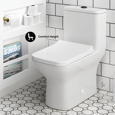 Carre One Piece Square Toilet Dual Flush, Black Hardware