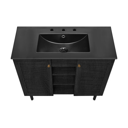 Bron 36" Freestanding Bathroom Vanity in Black Oak with Black 3-Hole Widespread Sink Top