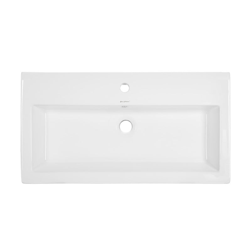 Voltaire 32" Rectangle Vessel Sink in Glossy White with Faucet Mount