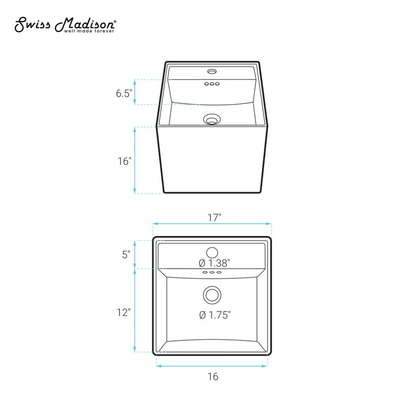 Pur 16.5" Square Wall-Mount Bathroom Sink