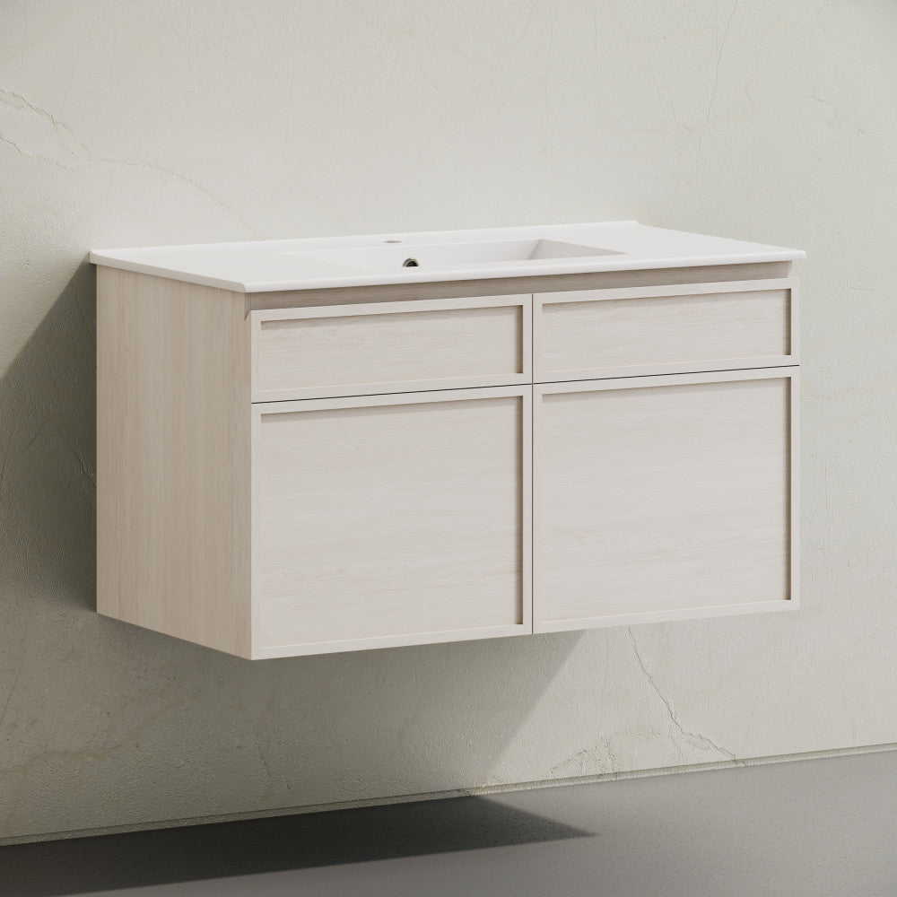 St. Tropez 36" Wall-Mounted Bathroom Vanity in White Oak with Sink Top