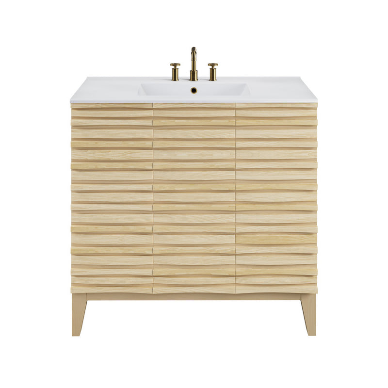 Cascade 36 in. Natural oak Bathroom Vanity With White, 3-Hole Ceramic Sink Top