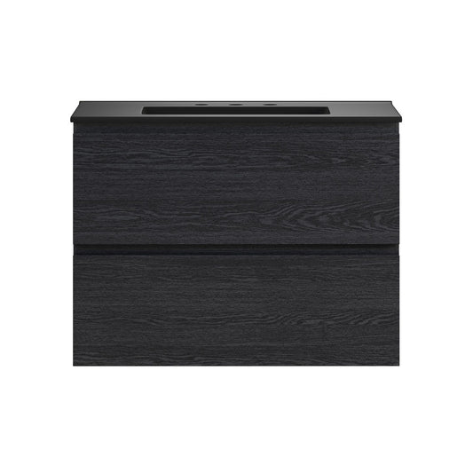 Liberte 30" Wall-Mounted Bathroom Vanity in Black Oak with Black 3-Hole Widespread Sink Top