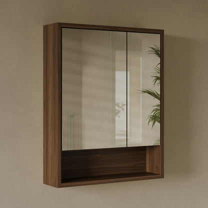Delice 24 x 30 Rectangular Wall Mount Medicine Cabinet in Walnut with Open Shelf