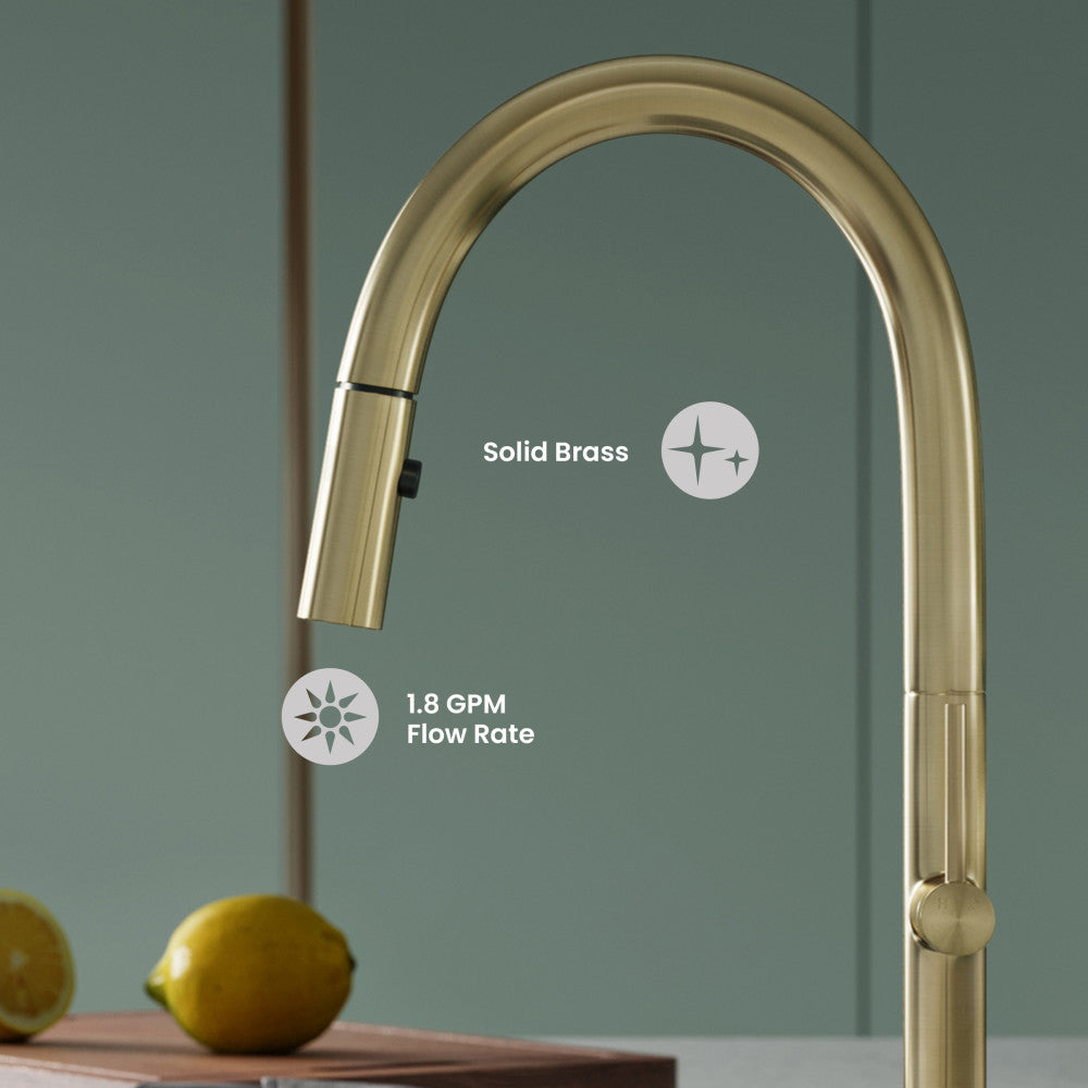 Chalet Single Handle, Pull-Down Kitchen Faucet in Brushed Gold