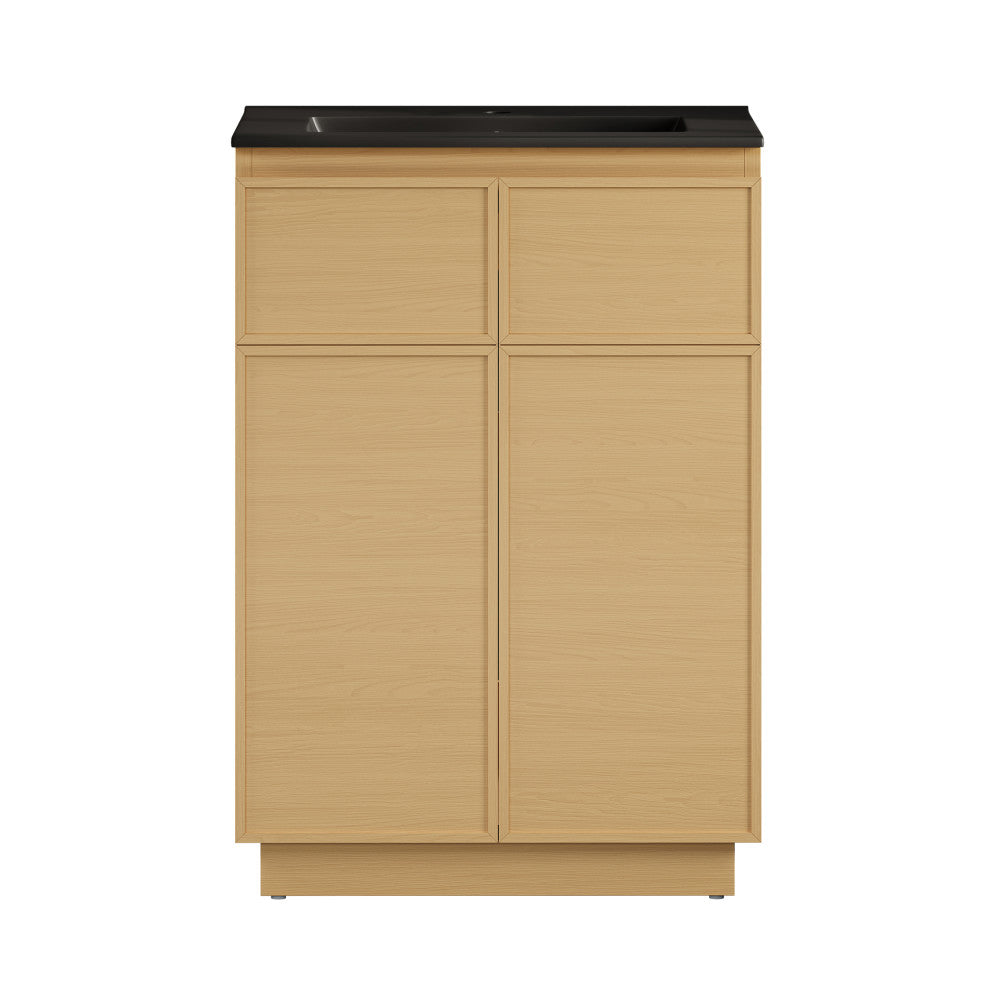 St. Tropez 24" Freestanding Bathroom Vanity in Natural Oak with Black Sink Top