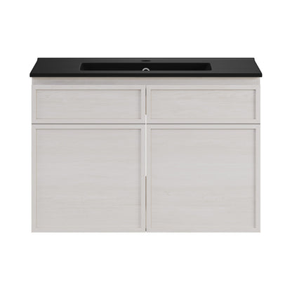 St. Tropez 30" Wall-Mounted Bathroom Vanity in White Oak with Black Sink Top