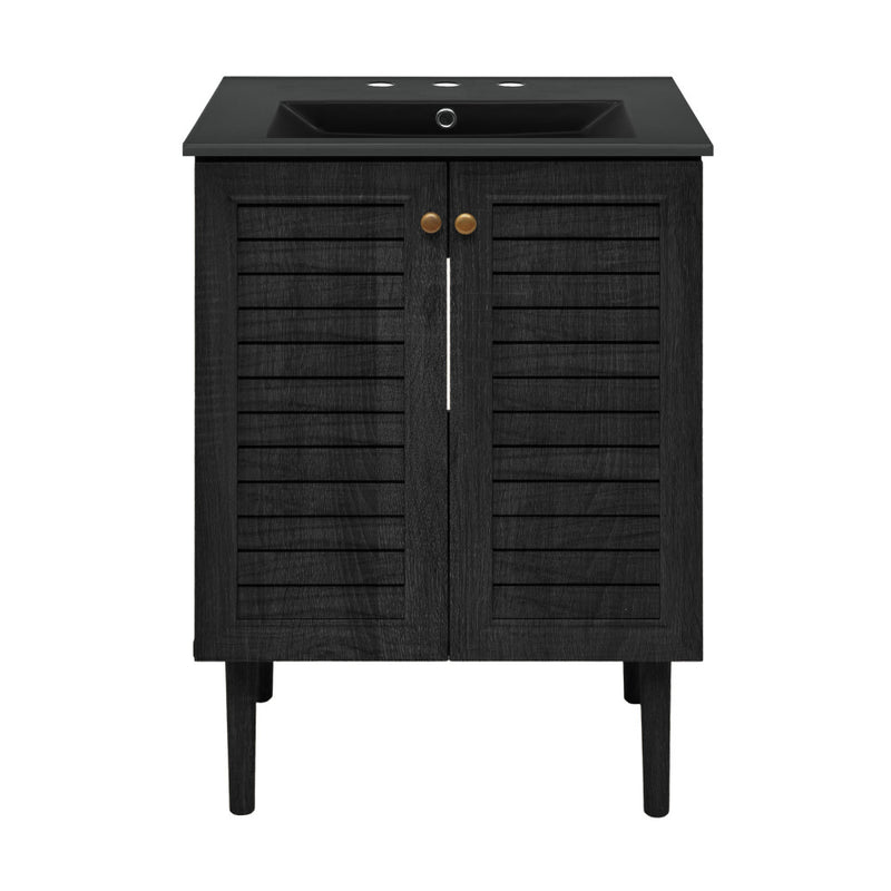 Bron 24" Freestanding Bathroom Vanity in Black Oak with Black 3-Hole Widespread Sink Top
