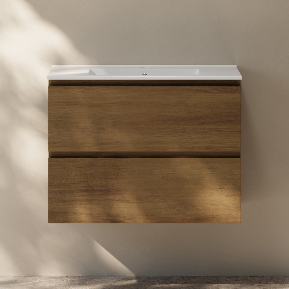 Liberte 30" Wall-Mounted Bathroom Vanity in Brown Oak with Sink Top