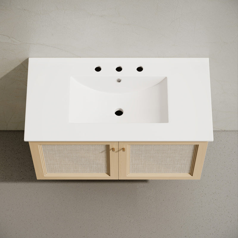 Classe 36" Wall-Mounted Bathroom Vanity in Natural Oak with Widespread Faucet Holes Vanity Top