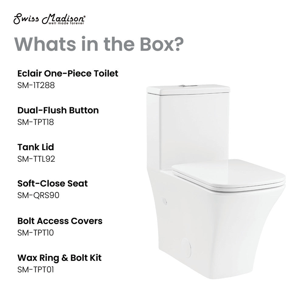 Eclair One-Piece Square Toilet Dual-Flush 0.8/1.28 gpf – Swiss