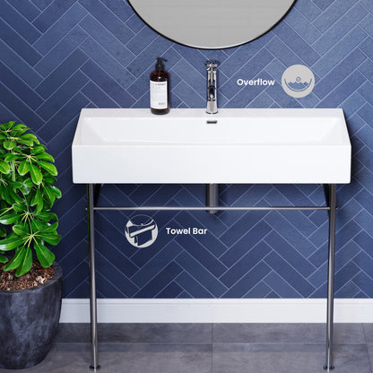Claire 40 Ceramic Console Sink White Basin Chrome Legs