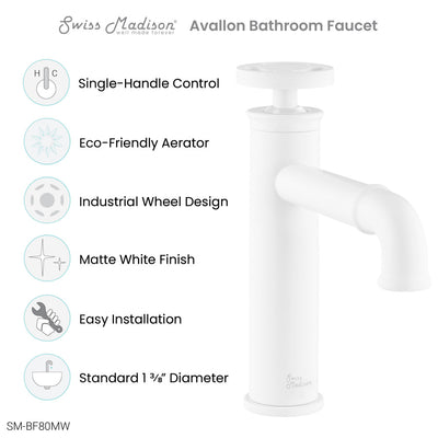 Avallon Single Hole, Single-Handle Wheel, Bathroom Faucet in Matte White